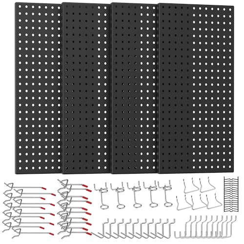 Ultrawall 4 Pack Metal Peg Board Panels with Hooks, Pegboard Wall Tool Organizer for Garage, 84pcs Peg Board with Accessories, 24"X12" - size: 4pack 24"X12"