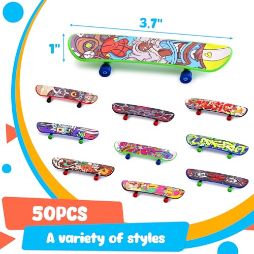 50 PCS Mini Finger Skateboards Sports Party Favors, | Gifts & Beginner Practice Set for Kids & Adults, Finger Boards Toy Classroom Prizes, Exchange Gifts, Pinata, Carnival