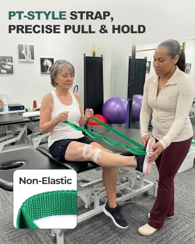 Trideer Stretching Strap with Loops & Leg Lifter, Non-Elastic PT-Style Physical Therapy Strap for Knee Replacement Rehab, Hamstring, Calf & Back Stretcher Mobility, Hip, Shoulder & Yoga - color: Green