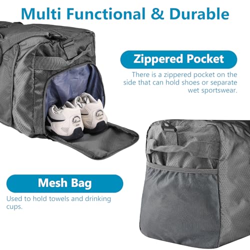 60L Duffle Bag with Shoes Compartment - Foldable&Large Capacity Travel Duffel Bags, Lightweight & Water-Resistant Gym Bag - Dark Gray - color: 28L - Dark Grey