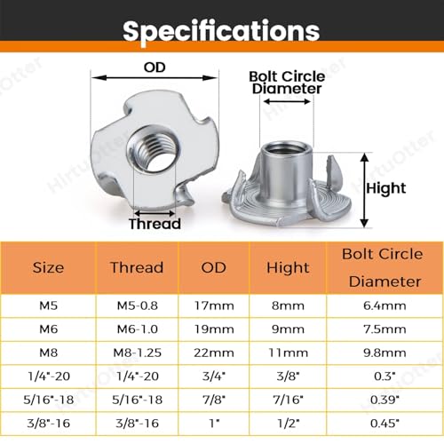 304 Stainless Steel T-Nuts 4-Pronged M6 (25 PCS) | Strong Grip, Rustproof Corrosion Resistant, Smooth Threads, Easy Insertion for Wood/Furniture/Cabinetry/Climbing Holds - size: M6