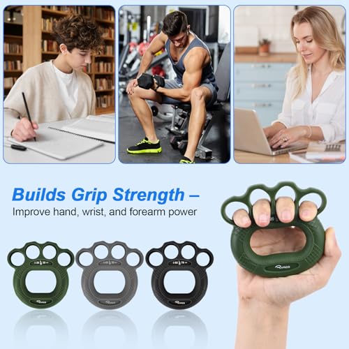 RYACO Hand Strengthener, 9 Pack Grip Strength Trainer with Finger Extensor Bands, Forearm Strengthener Finger Exerciser, Hand Grip Targeted Strength, Relief & Recovery