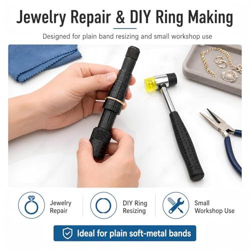 Ring Stretcher Finger Wedding Band Sizers- Dual Head Plastic and Rubber Hammer Metal Mallet for Jewelers