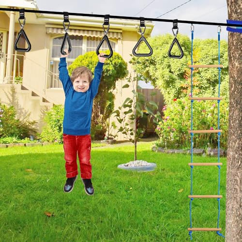Dolibest 2PCS Monkey Bars, Triangle Trapeze Swing Bar with 2PCS Triangle Carabiners, Outdoor Play Equipment, Swing Set Accessories Monkey Rings, Obstacle Ring Toys Set for Kids, Black - color: Black2-2 Pack