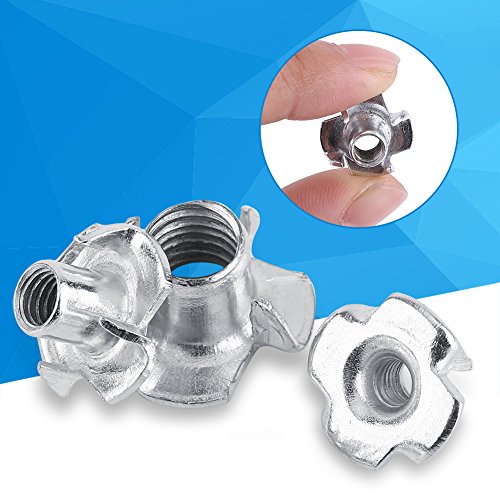 4 Pronged Tee Nuts Zinc Plated Carbon Steel T Nut Assortment Kit for Woodworking Furniture M3 M4 M5 M6 M8 (M6-50pcs)