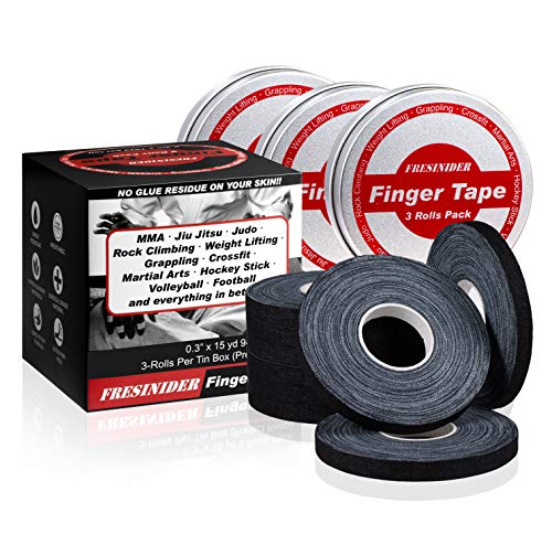 Finger Tape - Strong Athletic Tape | 0.3” x 45 Feet (9 Pack) Tin Set | No Sticky Residue | for Rock Climbing, BJJ Jiu Jitsu, Grappling, Judo, MMA, Rock Climbing and Martial Arts (Black) - color: Black