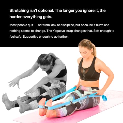 YogaEVO Elastic Stretching Strap with Loops for Physical Therapy | 2-in-1 Yoga Strap & Resistance Band — Flexibility & Back Recovery - color: Blue