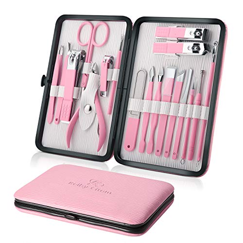 Manicure Set Professional Nail Clippers Kit Pedicure Care Tools- Stainless Steel Women Grooming Kit 18Pcs for Travel or Home (Pink) - color: Sakura Pink