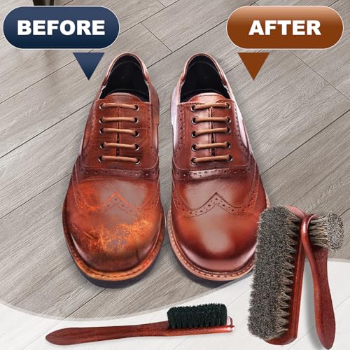 Rolett 4-Piece Horsehair Shoe Brush Shine Kit, Horse Hair Brush for Leather | Premium Shoe Polish brush, Leather Shoe Boot Brushes for Cleaning and Polishing