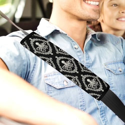 Breathable Seat Belt Shoulder Pad for Adults and Children, Stroller Pushchair High Chair, 2 Pack Gothic Octopus Ocean Black Neck Strap Covers Easy Install (No Tool) - color: Pattern 40