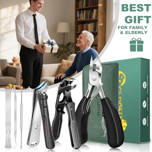 Toenail Clippers for Seniors Thick Toenails, CLPPNA Angled Head Large Toe Nail Clippers Set for Men, Heavy Duty 45° Ingrown Toenail Clippers, 37mm Wide Opening Nail Cutter with Long Handle, 6PCS - style: 6PCS(Ingrown & Angled & Slanted）
