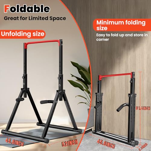 DOBESTS Power Tower Pull Up Bar Free Standing, Foldable Pull Up Station - color: Black Style 3-Red Bar