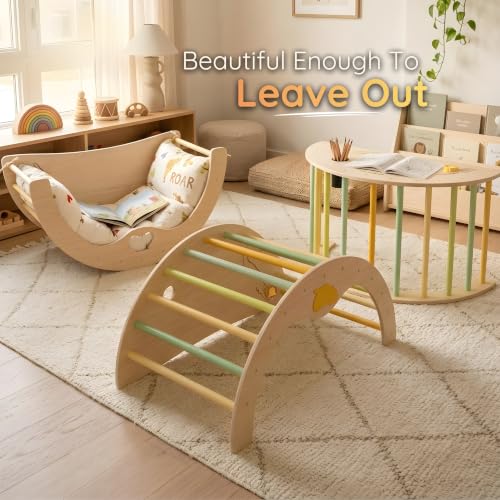 Savan'Arc Wooden Climbing Arch, 6-in-1 Pikler Montessori Rocker & Cushion | Wooden Pikler climbing arch for babies & toddlers 1-3 years - 6-in-1 rocker, tunnel with cushion Montessori gym