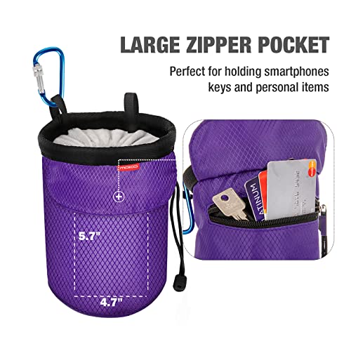 Moko Rock Climbing Chalk Bag, Bouldering Chalk Pot Bucket with Adjustable Belt & Carabiner Drawstring Climbing Gear - color: Purple, style: Straight Cylinder