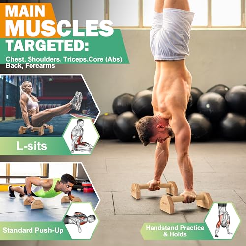 Parallettes Push Up Bar for Floor Dip Workout and Strength Training and 4 Pack 2.3oz Chalk Ball with Refillable Chalk Socks Bundle