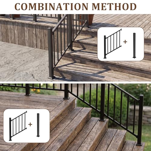 Aluminum Deck Railing Kit, Modular 36 in H. x 3Ft W Stair Railing Kit for Outdoor Steps,Heavy Duty Balustrade System for Deck, Porch, Patio & Balcony(1 Post, 1 Panel) - size: 3 Feet-Stair