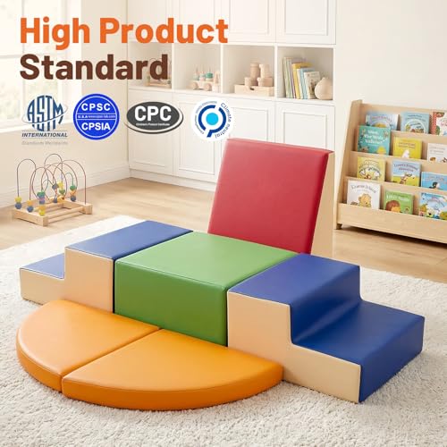 TODIBY 6-Piece Soft PU Leather Toddlers Climbing Toys (XL Size), Baby Foam Climbing Blocks, Extra Large Foam Play Gym Climber Structures for Toddler 3, Indoor Climb and Crawl Activity Play Set - style: XL Classic