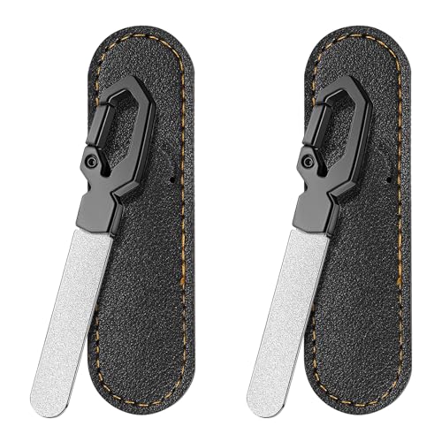 Metal Nail File with Keychain Handle, Stainless Steel Double-Sided Grit Fingernail File with Leather Case, Portable Nail Filer for Home, Travel & Gift Use - size: 2 Pack 3.6 in Gunmetal Keychain