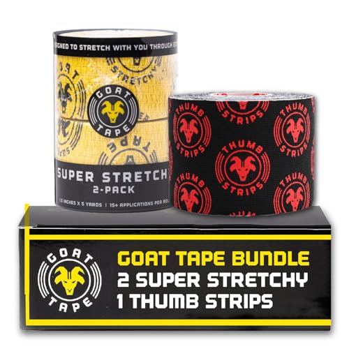 Goat Tape Pink Super Stretchy Premium Thumb Tape and Pre Cut Black Athletic Tape for Fingers - Extra Sticky Elastic Athletic Thumb Tape for Weightlifting