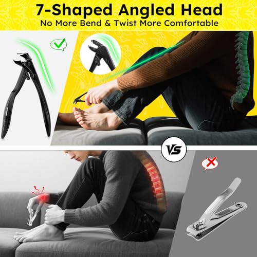 Toenail Clippers for Seniors, Angled Head Large Toe Nail Clippers for Thick Toenails, Wide Jaw Clippers, Heavy Duty Ergonomic Anti-Splash Cutter, Upgraded Long Handled Toenail Clippers - size: Angled Head