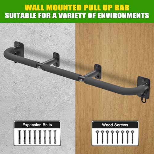 SELEWARE 32"/36" Wall Mount Pull Up Bar Joist Mount Chin Up Bar for Doorway | Heavy Duty Steel Construction Support 450 lb, w/Resistance Band Hooks, Fits 32"/36" Wall Studs for Home Gym Strength Training - size: A: 36" x 1.6" Dia Grip