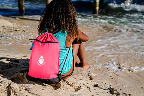 Skog Å Kust GymSak | Patented 2-in-1 Drawstring Cinch Bag with Removable Waterproof Dry Bag | Blue & Grey - color: Navy Blue