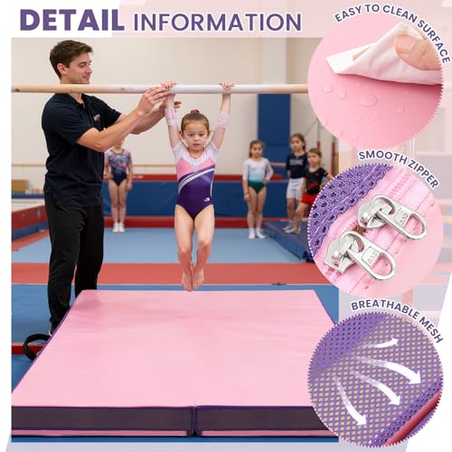 Nuanchu 4'' Thick Folding Gymnastics Mat 4ft x 4ft Gymnastics Practice Mats for Tumbling for Girl Stretching Yoga Pilates Aerobics Workouts Cheerleading Martial Arts