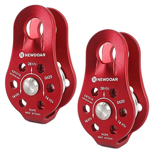 Fixed Plate Micro Pulley,28KN CE Certified General Purpose Small Aluminum Rope Pulleys for Climbing/Aloft Work/Rappelling/Rescue Etc - color: Pack of 2(28KN Pulley Red)