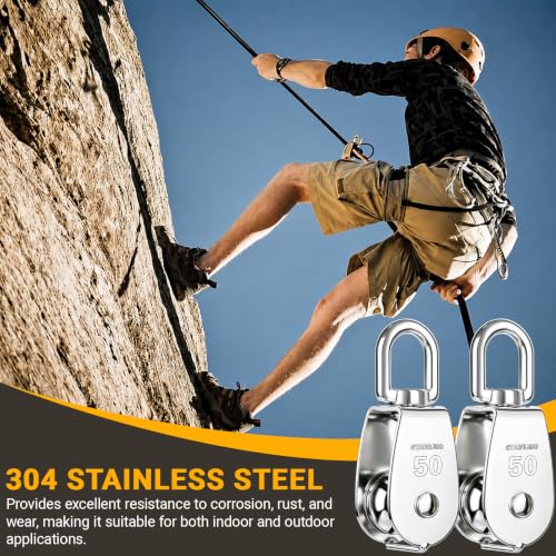2PCS 304 Stainless Steel M50 Single Rope Pulley Block | Heavy Duty Lifting Crane Swivel Hook for Hanging Wire and Crane Operations | Heavy Duty Lifting Crane Swivel Hook For Hanging Wire and Crane Operations - size: 2P-M50