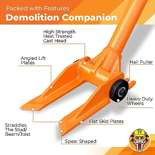 60” Demolition Pry Bar & Crowbar – Round Handle Wrecking Bar for Ceiling & Wall Demo – Heavy Duty Nail Puller Tool for Contractors, Firefighters & Home Renovations - size: 60" Round