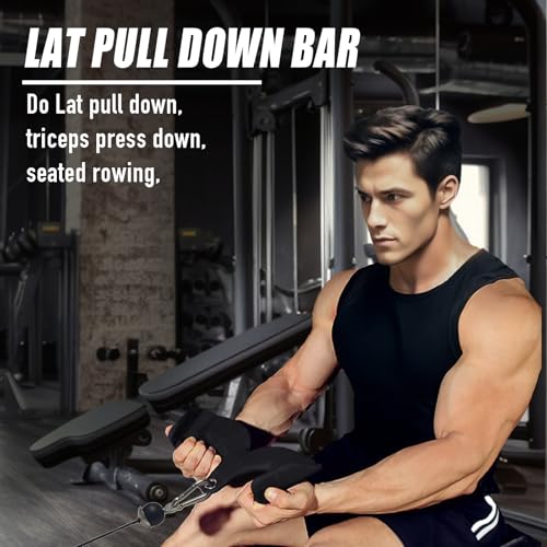 MARSAFIT Home Gym Fitness Rowing T-bar V-bar Pulley Cable Machine Attachment, Bicep Curl Tricep LAT pulldown Bar Back Strength Training Handle Grips LAT Pull Down Bar for Seat Row Workout - style: BTBAR 1902
