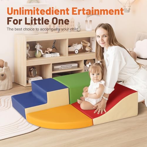 TODIBY 4-Piece Soft PU Leather Toddlers Climbing Toys, Foam Climbing Blocks for Toddlers, Baby Play Set Foam Climb Structures for Toddler 3+, Indoor Crawl Activity Play Gym - style: Classic