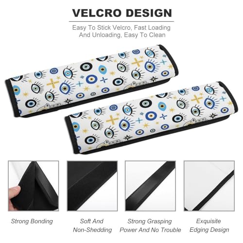 2 Pack Universal Soft and Comfortable Seat Belt Cover for Kids, Car Seats Pushchair Strollers High Chair Pushchair, Hamsa Eyes Hand Magic Evil Eye Print Seat Belt Cushion - color: Pattern 709