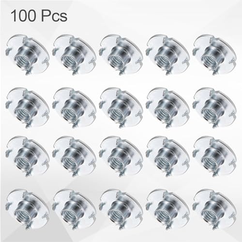 HARFINGTON M6x6mm T-Nuts 4 Pronged Tee Nut 0.74" x 0.24" Fully Thread Carbon Steel Inserts for Wood, Rock Climbing Holds, Cabinetry, Furniture 100pcs - size: M6x6mm, 18.8mm