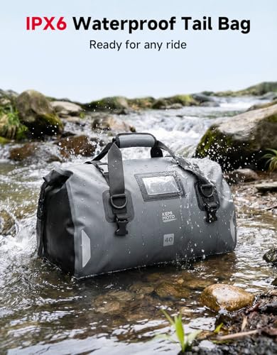 KEMIMOTO Waterproof Motorcycle Dry Bag – Duffle Tail Bag Soft Luggage, 25L/40L/65L Large Capacity with 4 Quick-Release Straps, Dustproof for Touring, Adventure, Motorcycling & Camping Grey - size: 40L