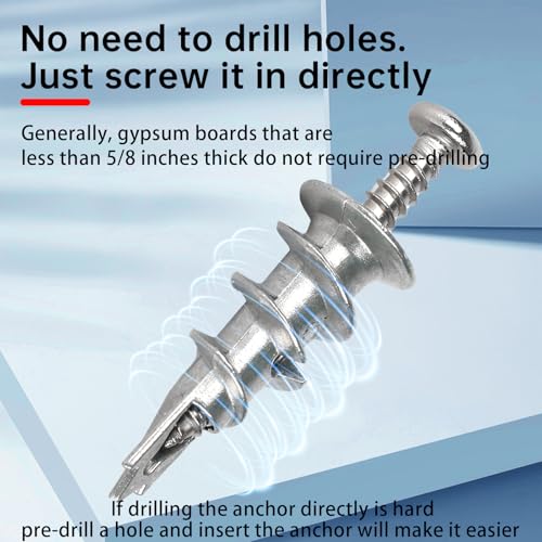 Metal Self Drilling Drywall Anchors, 101PCS Hollow Wall Anchors and Screws Kit, with Specialized Bit, Heavy Duty Sheetrock Anchors + #8×1-3/8 Screws, Easy for Wall, Shelve, Hanging and Mounting