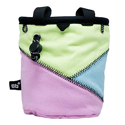8BPLUS PROBAG - Chalk Bag for Climbing & Bouldering - Belt, Carabiner and Giftbox Included - Wide Opening - Brush Holders for Left & Right Handers - style: PINK PASTEL