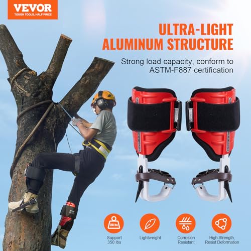 VEVOR Tree Climbing Spikes, 1 Pair Height-Adjustable Climbing Spurs, 350lbs Load Capacity Tree Climbing Gear with Straps, Arborist Equipment for Climbers, Hunting, Fruit Picking - color: Red (Upgraded)