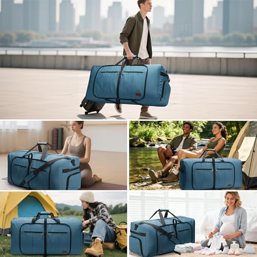 120L Foldable Waterproof Travel Duffel Bag for Men and Women with Shoe Compartment (Light Blue, EXTRA LARGE, 120L) - color: Light Blue, size: 120L
