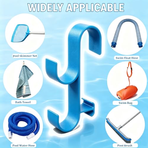 2Pcs Above Ground Pool Pole Hooks, Double Hanging Bracket for Pool Telescopic Pole, Leaf Skimmer Net & Vacuum Hose, Pool Rail Accessory Storage Hanger(Blue) - color: Blue