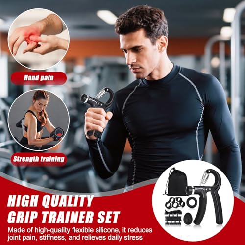 Hand Grip Strengthener,Grip Strength Trainer,22-132 Lbs Adjustable Resistance Forearm Exerciser Workout for Rehabilitation Athletes Climbers Musicians - color: black 5 pack