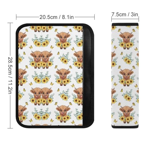 2 Pack Breathable Car Seat Straps Shoulder Pads for Adults and Children, All Vehicles, Cute Sunflower Highland Cow Harness Pads Strap, Pressure Relief - color: Pattern 218