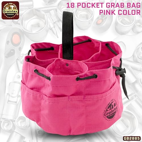 Graintex 18 Pockets Grab Bag Rip-stop Canvas Drawstring Closure, Small Part Organizer Pouch, Small Tools, Screws, Parts, Parachute Tool Bag for Efficient Storage - Pink - color: Pink