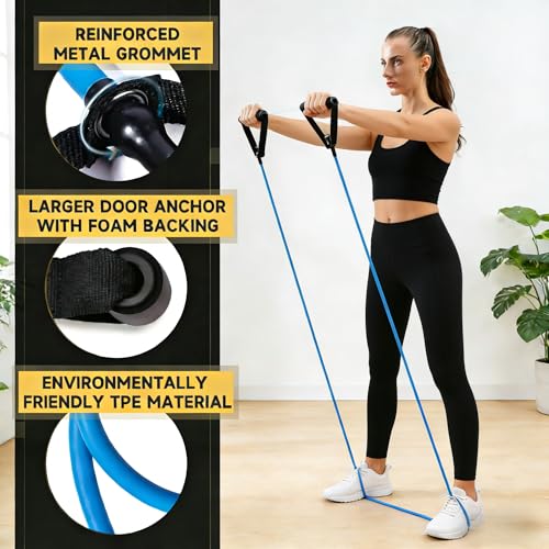 20 Pcs Resistance Bands with Handles for Home Workouts, Universal Exercise Bands Set for Physical Therapy & Rehabilitation, Multi-Functional Strength Training & Toning Elastic Bands for Women and Men