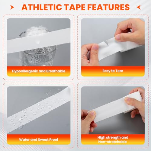 32 Pack Athletic Tape, White Sports Tape for Wrist Ankle Protection, Sports Tape Athletic No Sticky Residue, Easy to Tear Gymnastics Tape for Soccer, Football, Training Supplies (1.5" x 320 Yards) - size: 32P