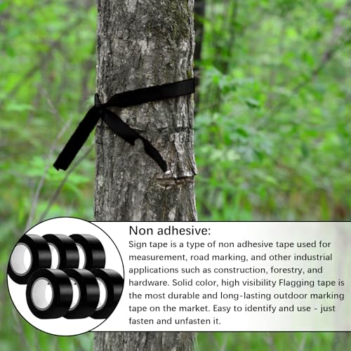 6 Pack Black Flagging Tape, Non-Adhesive Plastic Ribbon Neon Marking Roll | 1"*600ft, Marking Tape for Tree Marking, Hunting, Boundaries and Hazardous Areas,Trail Marking - color: Black