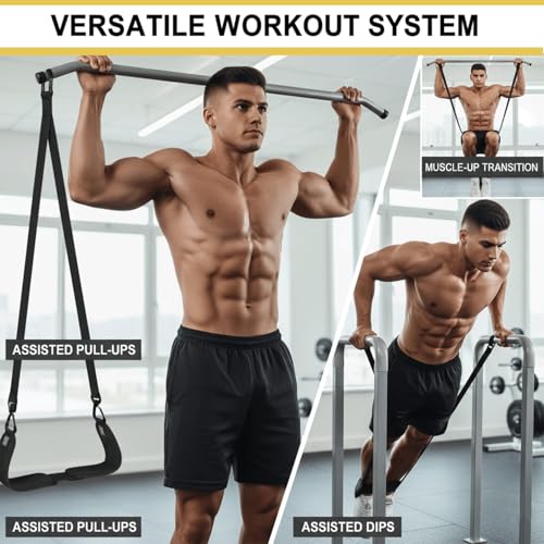 Pull Up Assistance Bands – Heavy Duty Adjustable Pull Up Assist Bands with Foot & Knee Support for Pull Up Bar, Pull Up Resistance Bands for Home Gym, Strength Training Equipment, Black