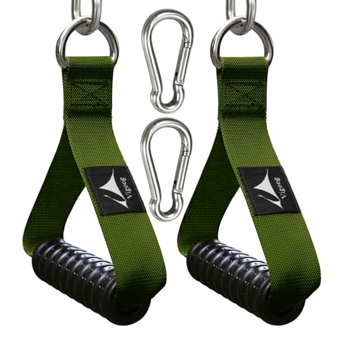 Heavy Duty Gym Exercise Handles Attachment for Cable Machine,Resistance Band,Pulley System Home Fitness Workout Equipment, with Elastic Rubber Grip and 2 Large Carabiners - color: Military Green xw