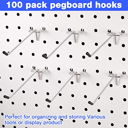 Moxweyeni 100 Pcs Pegboard Hooks Peg Board Organizer Accessories Holders Hanging Stainless Steel Display Wall Hooks for 1/8 and 1/4 Pegboard Wall for Garage Storage Tools(6 Inch) - size: 6 Inch