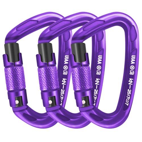 UIAA Certified Professional Heavy Duty Large Locking Carabiner Clips Climbing Carabiner 25kN Auto Locking Carabiner for Rock/Ice Climbing Rappelling Rescue Swing etc, D Shaped